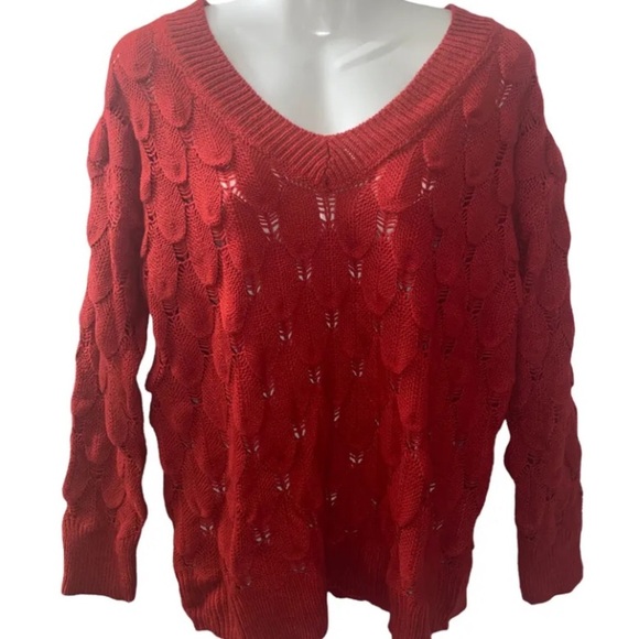 Women’s V-Neck Red Long Sleeve Pullover Sweater Lightweight Knit Size Small - Picture 1 of 11